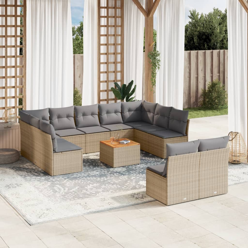 12-delige Loungeset met kussens poly rattan gemengd beige is nu te koop bij PeponiXL, paradijselijk wonen!