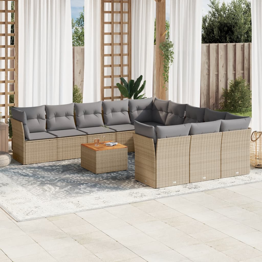 12-delige Loungeset met kussens poly rattan gemengd beige is nu te koop bij PeponiXL, paradijselijk wonen!