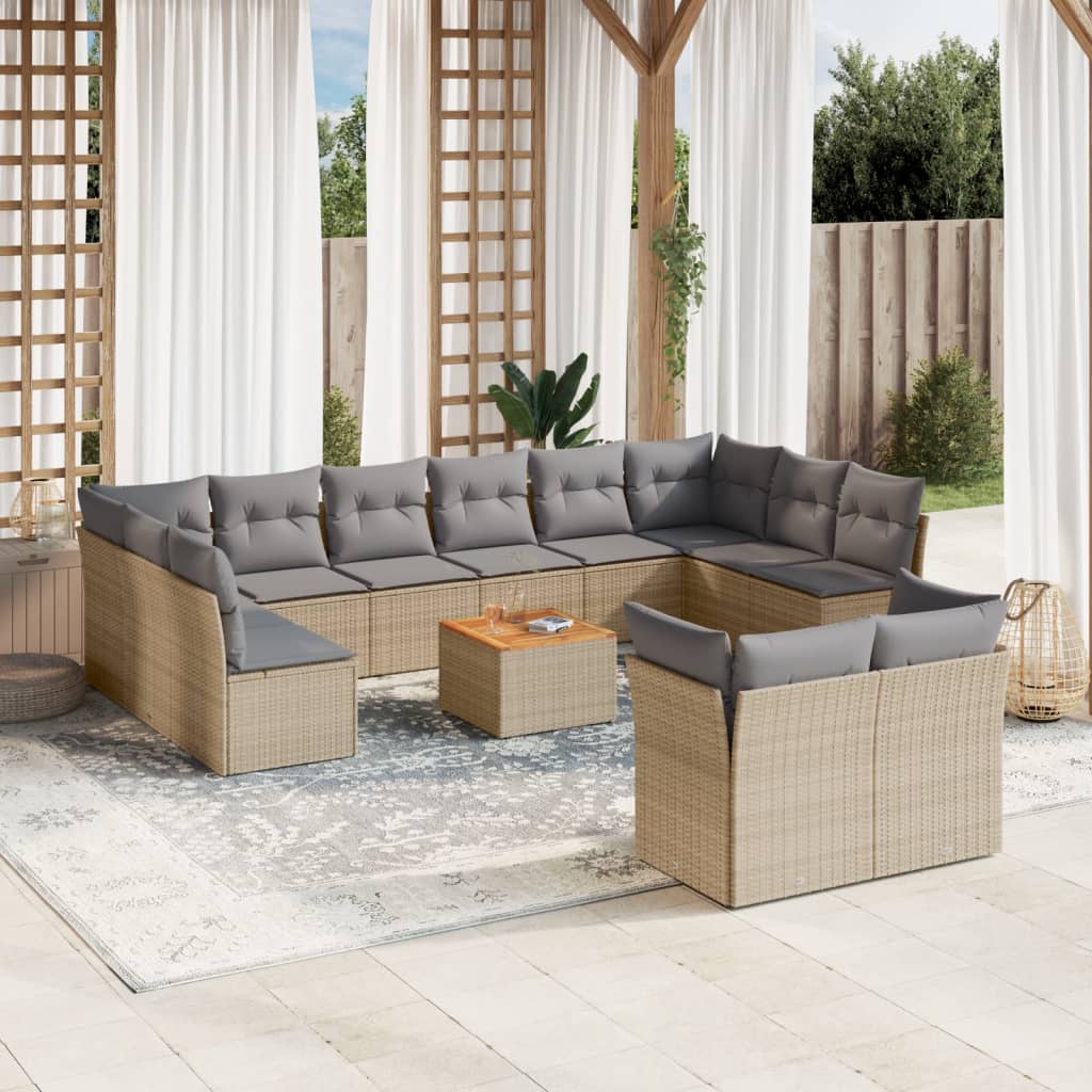 13-delige Loungeset met kussens poly rattan gemengd beige is nu te koop bij PeponiXL, paradijselijk wonen!