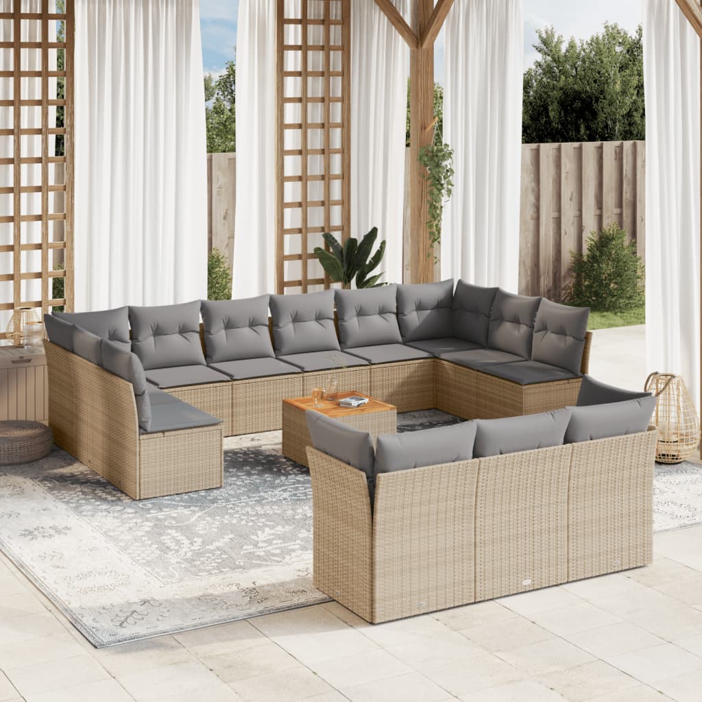 14-delige Loungeset met kussens poly rattan gemengd beige is nu te koop bij PeponiXL, paradijselijk wonen!