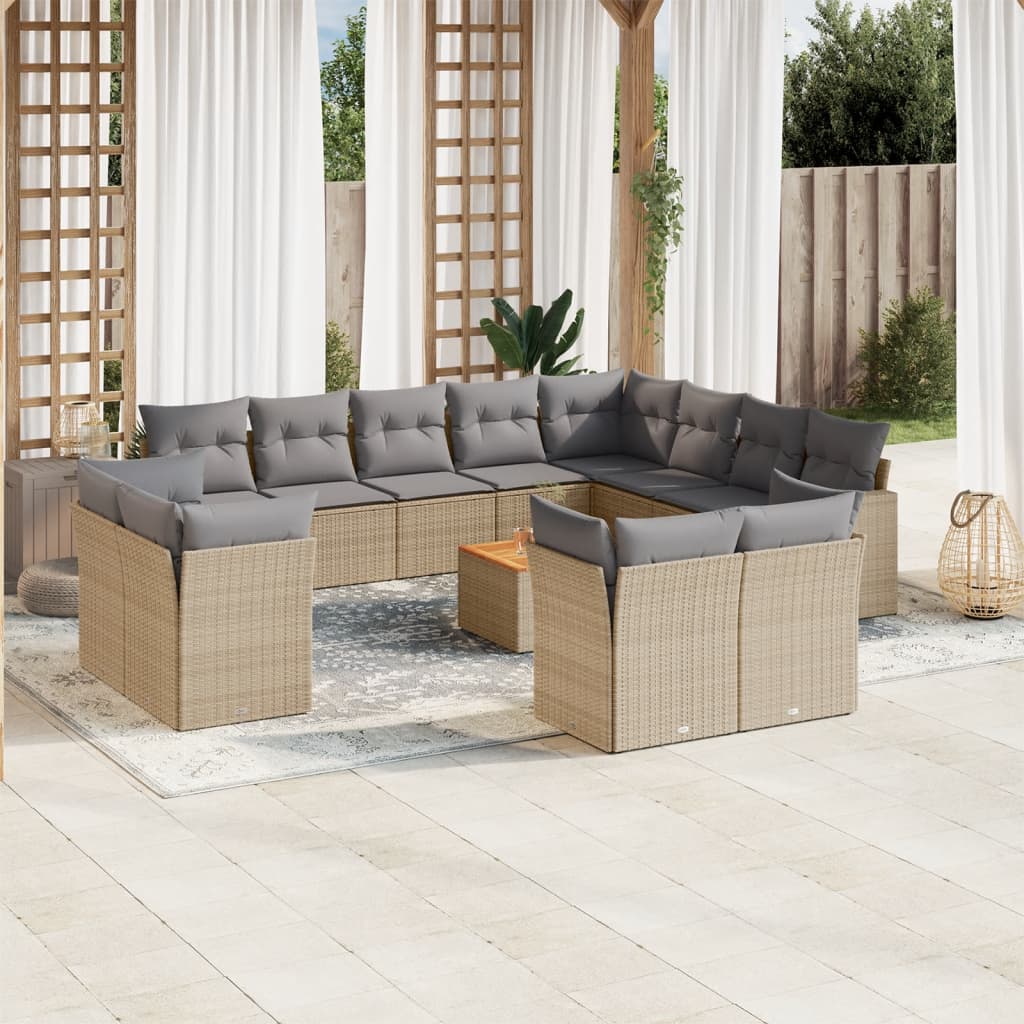 13-delige Loungeset met kussens poly rattan gemengd beige is nu te koop bij PeponiXL, paradijselijk wonen!