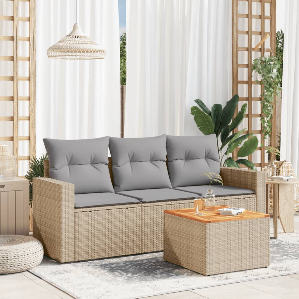 4-delige Loungeset met kussens poly rattan gemengd beige is nu te koop bij PeponiXL, paradijselijk wonen!