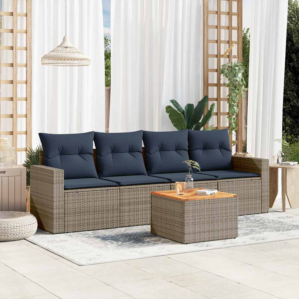 5-delige Loungeset met kussens poly rattan grijs is nu te koop bij PeponiXL, paradijselijk wonen!