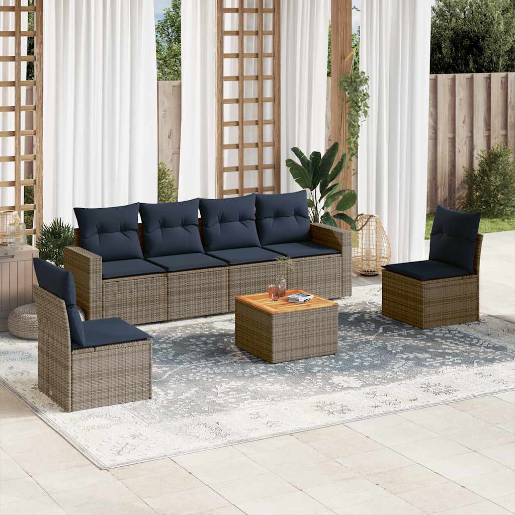 7-delige Loungeset met kussens poly rattan grijs is nu te koop bij PeponiXL, paradijselijk wonen!