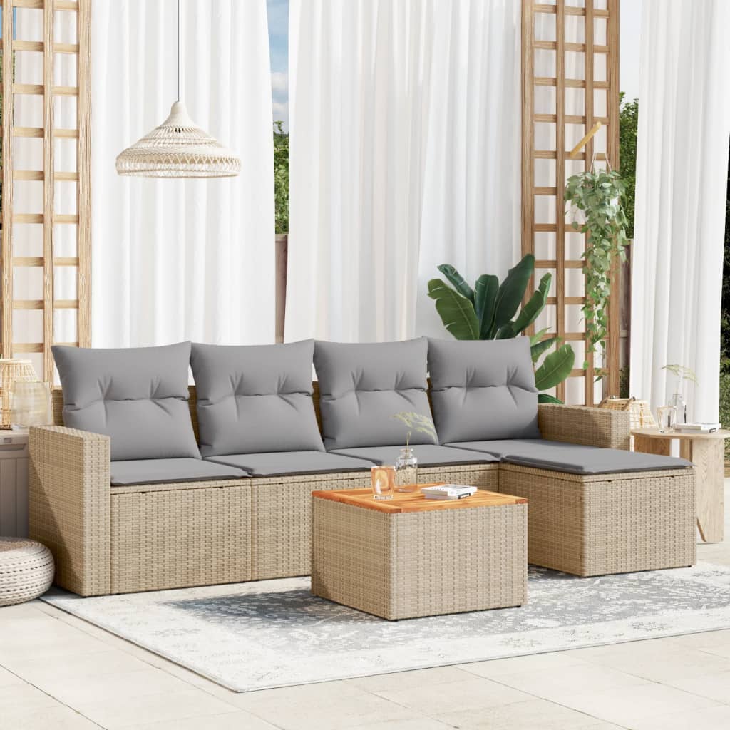 6-delige Loungeset met kussens poly rattan gemengd beige is nu te koop bij PeponiXL, paradijselijk wonen!