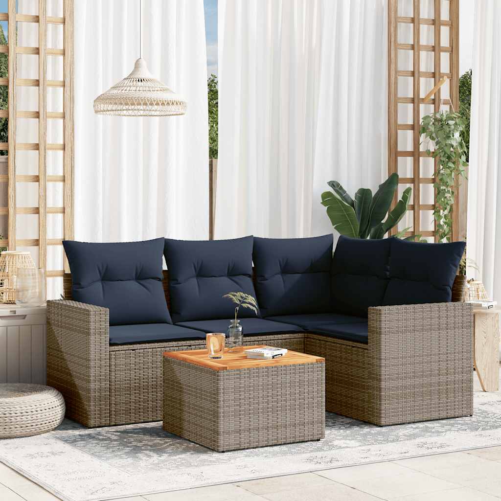 5-delige Loungeset met kussens poly rattan grijs is nu te koop bij PeponiXL, paradijselijk wonen!