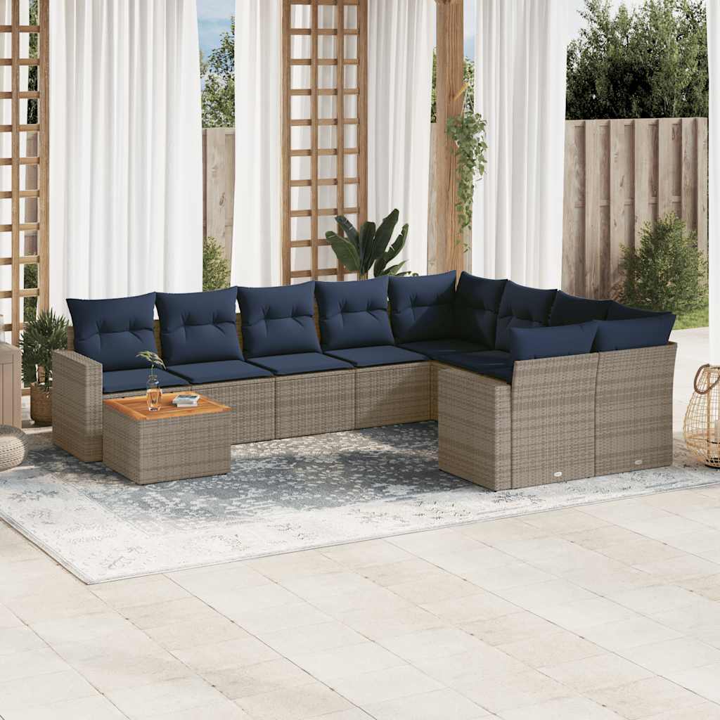 10-delige Loungeset met kussens poly rattan grijs is nu te koop bij PeponiXL, paradijselijk wonen!