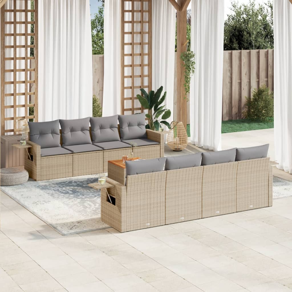 9-delige Loungeset met kussens poly rattan gemengd beige is nu te koop bij PeponiXL, paradijselijk wonen!