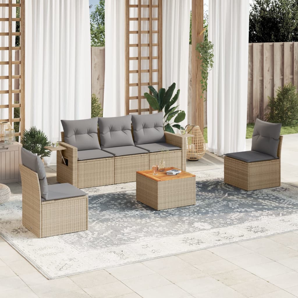 6-delige Loungeset met kussens poly rattan gemengd beige is nu te koop bij PeponiXL, paradijselijk wonen!