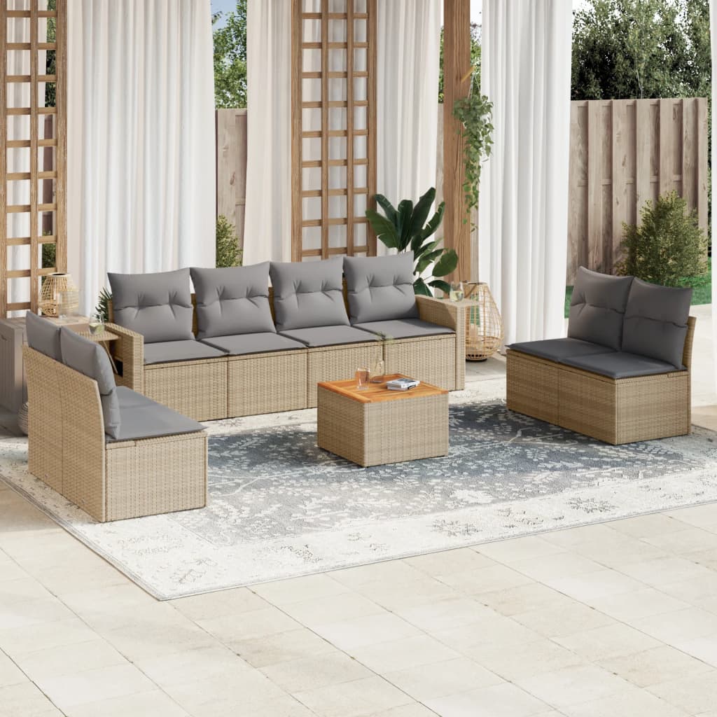 9-delige Loungeset met kussens poly rattan gemengd beige is nu te koop bij PeponiXL, paradijselijk wonen!