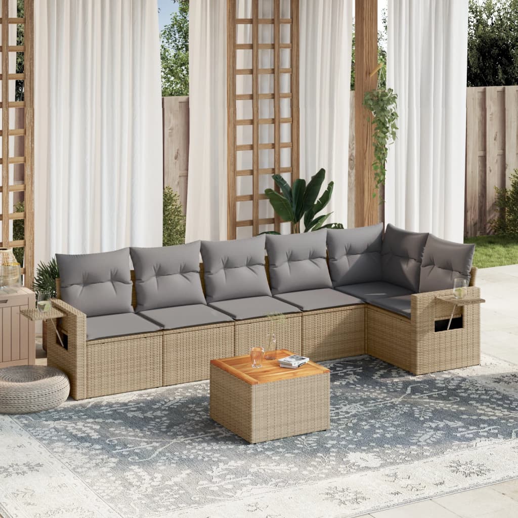 7-delige Loungeset met kussens poly rattan gemengd beige is nu te koop bij PeponiXL, paradijselijk wonen!