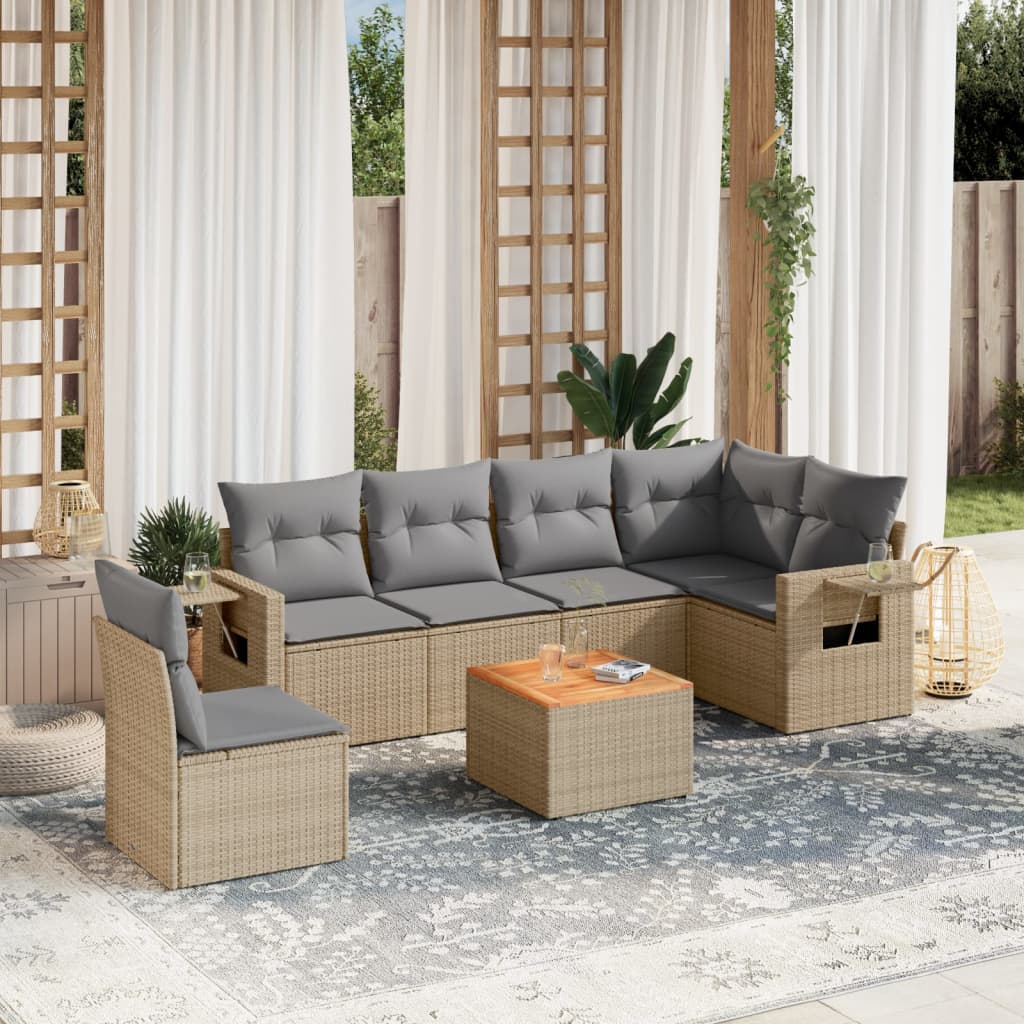 7-delige Loungeset met kussens poly rattan gemengd beige is nu te koop bij PeponiXL, paradijselijk wonen!