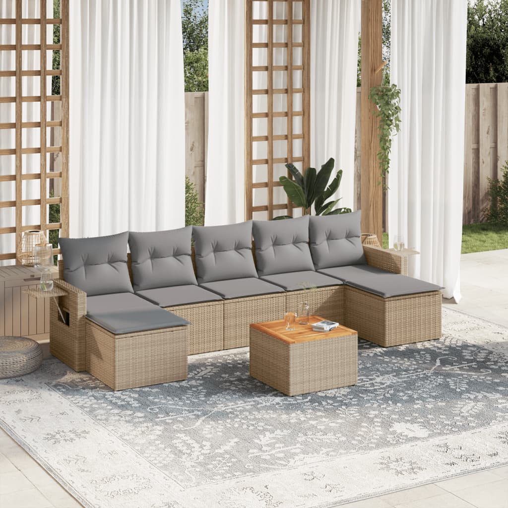 8-delige Loungeset met kussens poly rattan gemengd beige is nu te koop bij PeponiXL, paradijselijk wonen!