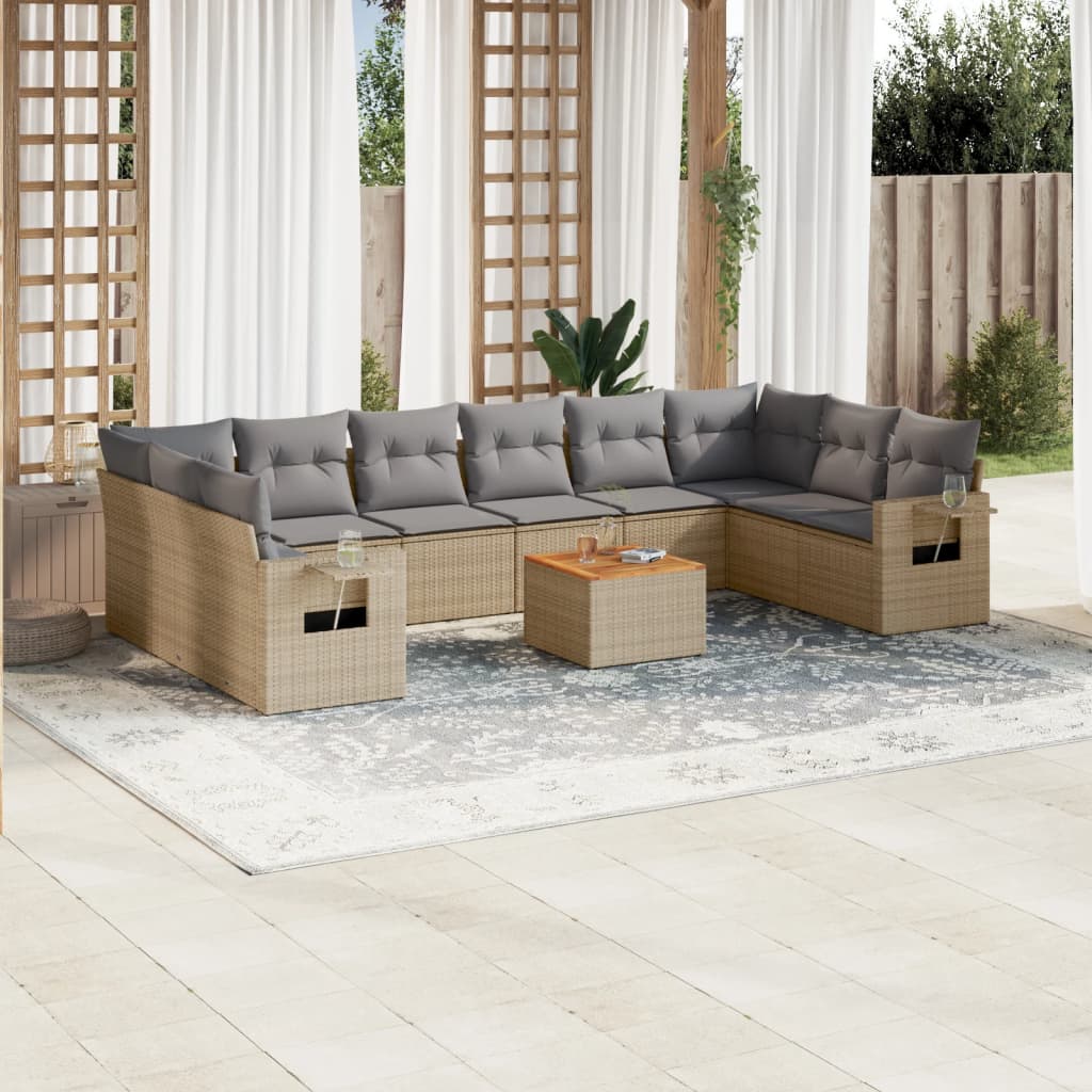 11-delige Loungeset met kussens poly rattan gemengd beige is nu te koop bij PeponiXL, paradijselijk wonen!