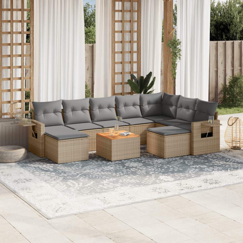 10-delige Loungeset met kussens poly rattan gemengd beige is nu te koop bij PeponiXL, paradijselijk wonen!