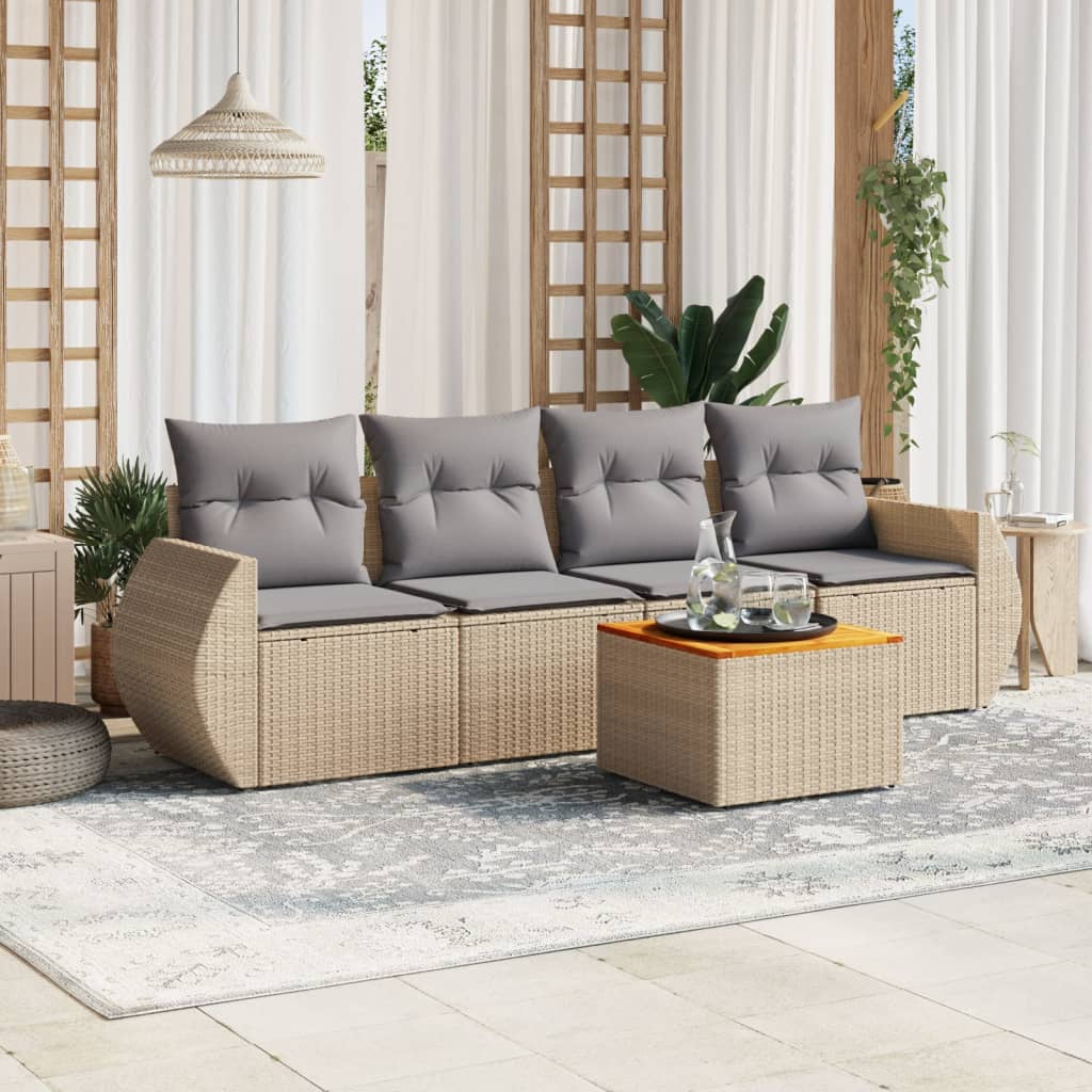5-delige Loungeset met kussens poly rattan beige is nu te koop bij PeponiXL, paradijselijk wonen!