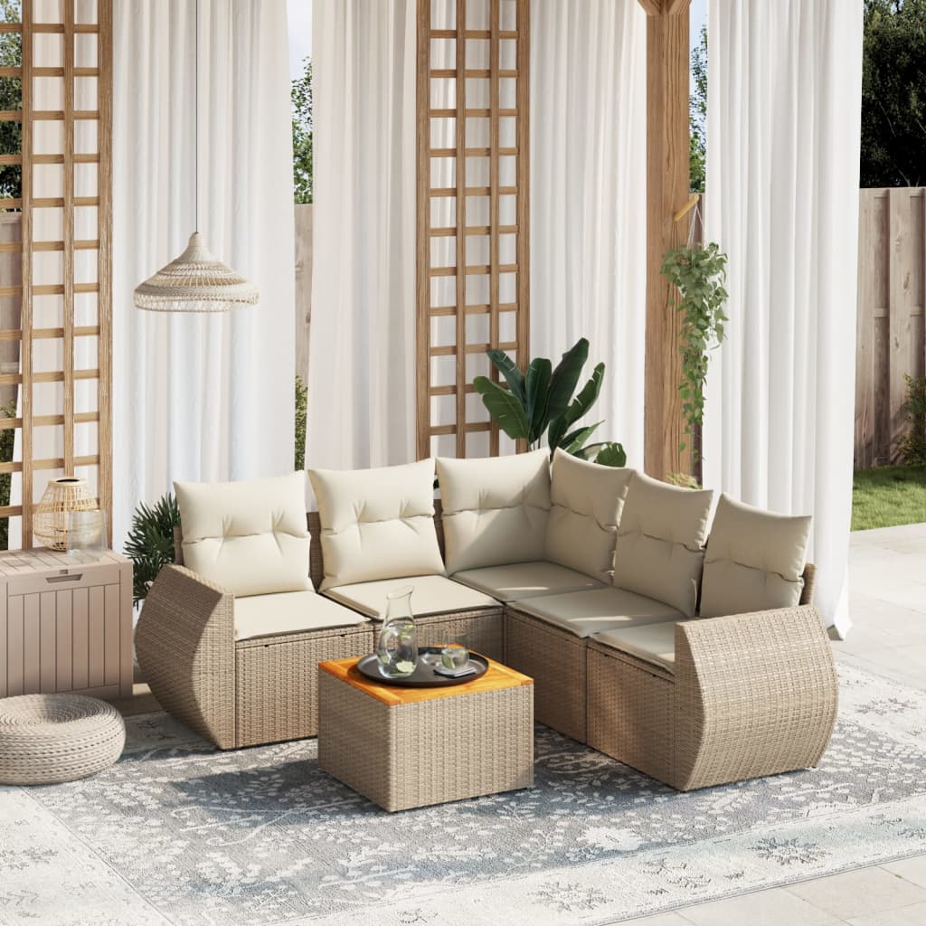 6-delige Loungeset met kussens poly rattan beige is nu te koop bij PeponiXL, paradijselijk wonen!