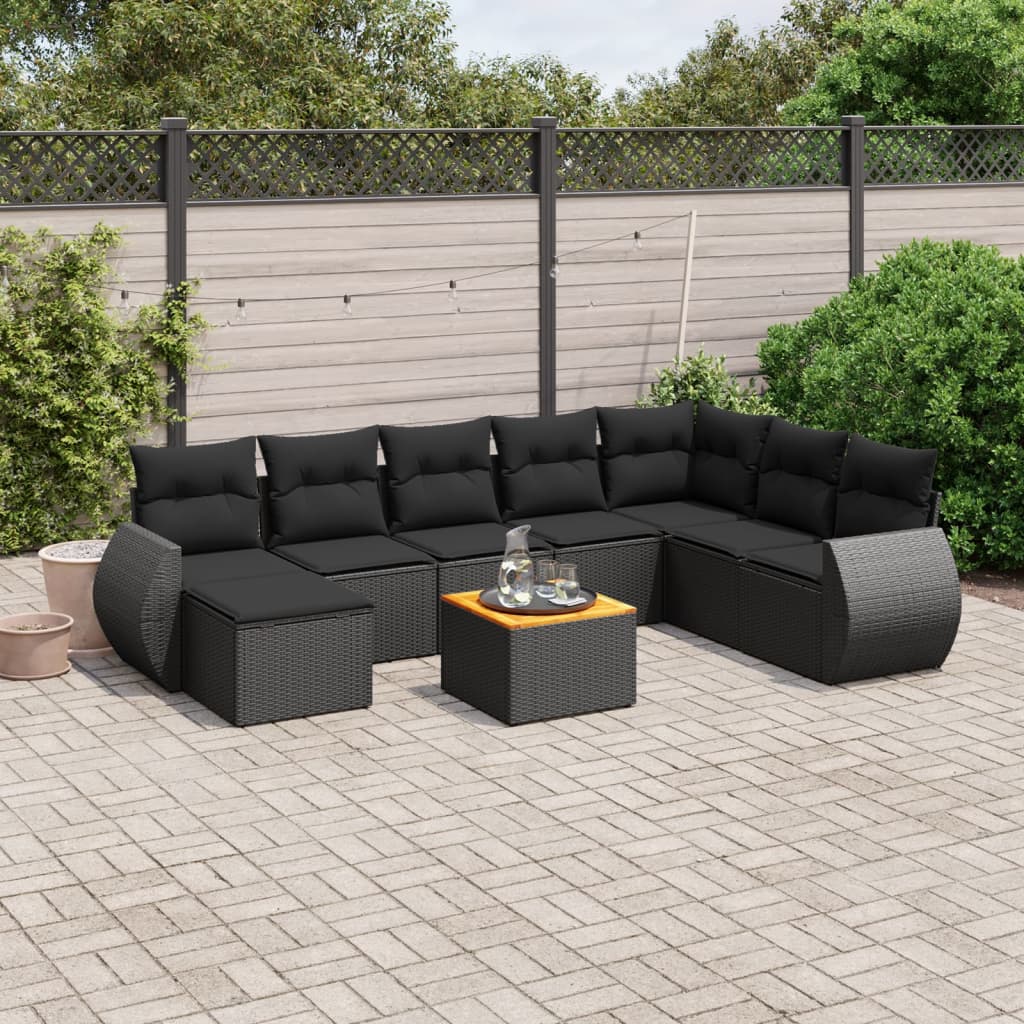 9-delige Loungeset met kussens poly rattan zwart is nu te koop bij PeponiXL, paradijselijk wonen!