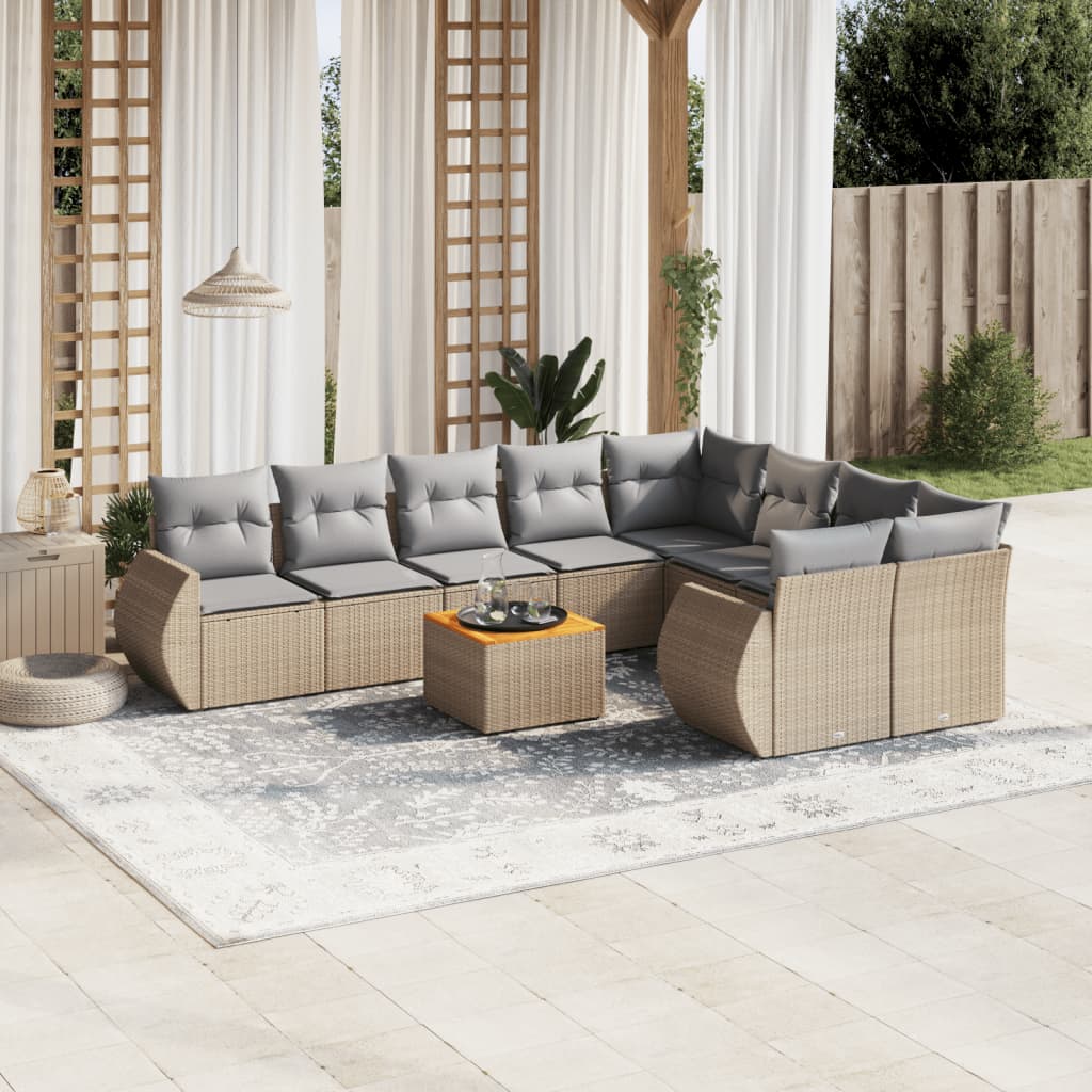 10-delige Loungeset met kussens poly rattan beige is nu te koop bij PeponiXL, paradijselijk wonen!