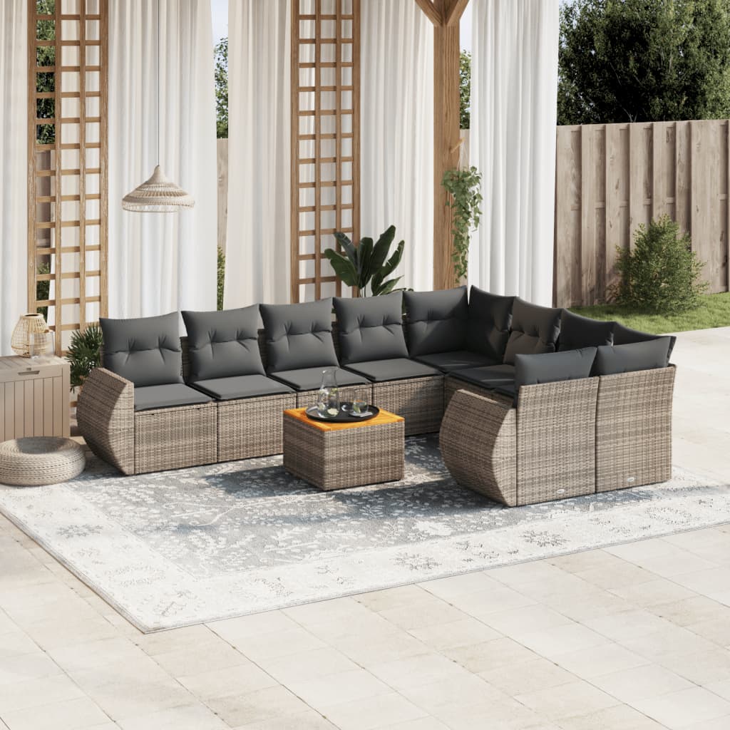 10-delige Loungeset met kussens poly rattan grijs is nu te koop bij PeponiXL, paradijselijk wonen!