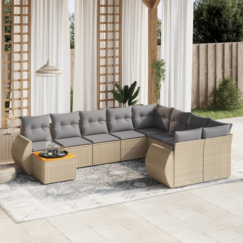 10-delige Loungeset met kussens poly rattan beige is nu te koop bij PeponiXL, paradijselijk wonen!