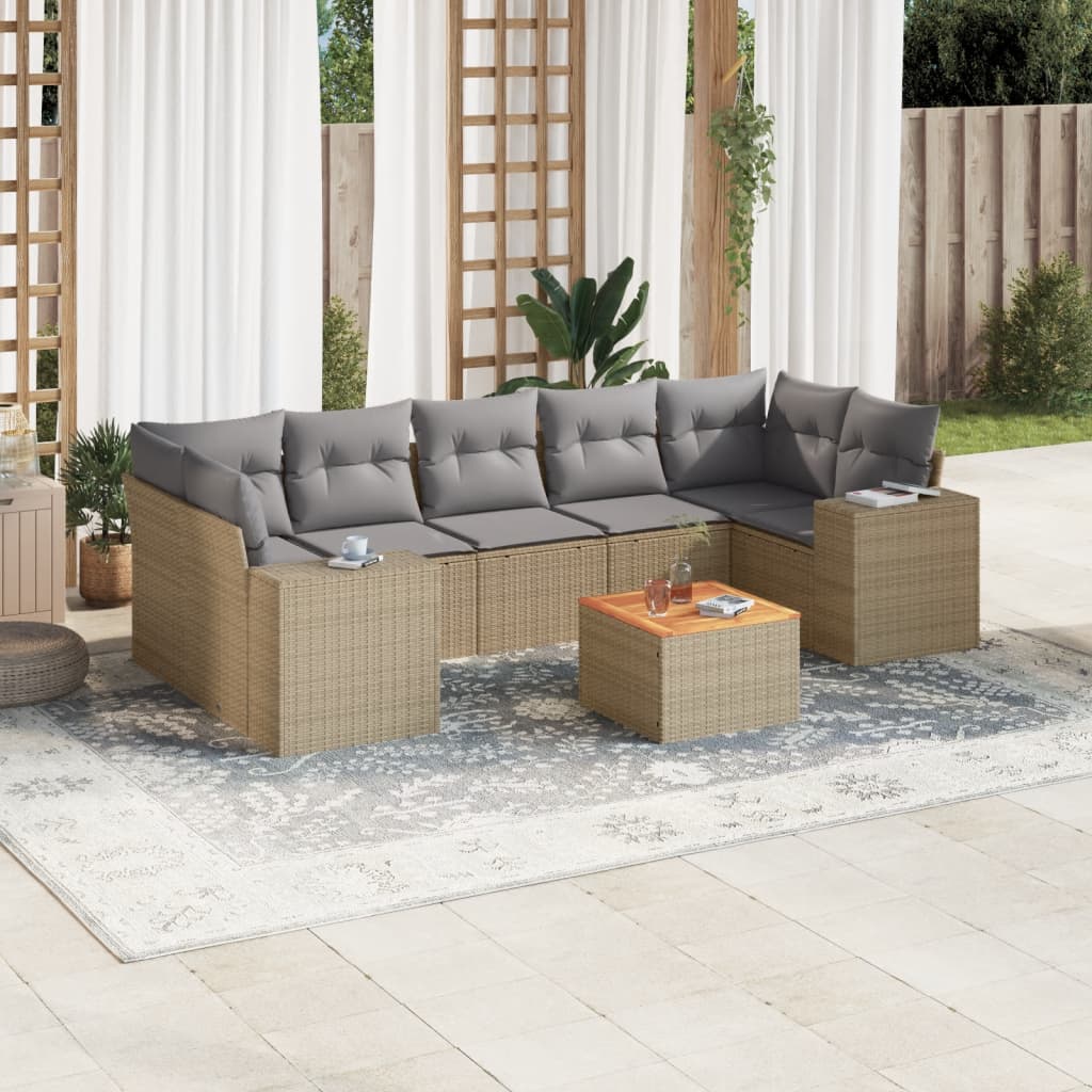 8-delige Loungeset met kussens poly rattan beige is nu te koop bij PeponiXL, paradijselijk wonen!