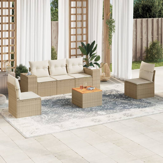 6-delige Loungeset met kussens poly rattan beige is nu te koop bij PeponiXL, paradijselijk wonen!