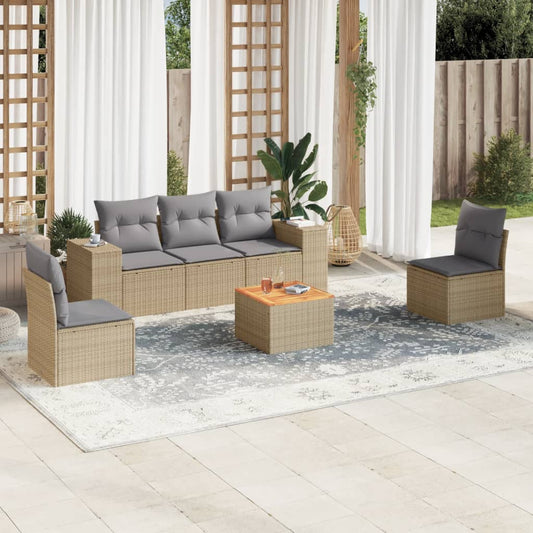6-delige Loungeset met kussens poly rattan beige is nu te koop bij PeponiXL, paradijselijk wonen!