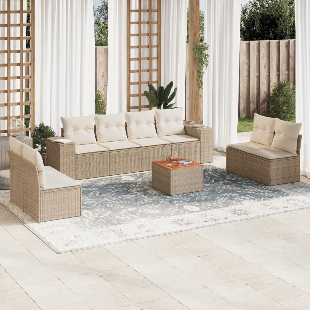 9-delige Loungeset met kussens poly rattan beige is nu te koop bij PeponiXL, paradijselijk wonen!