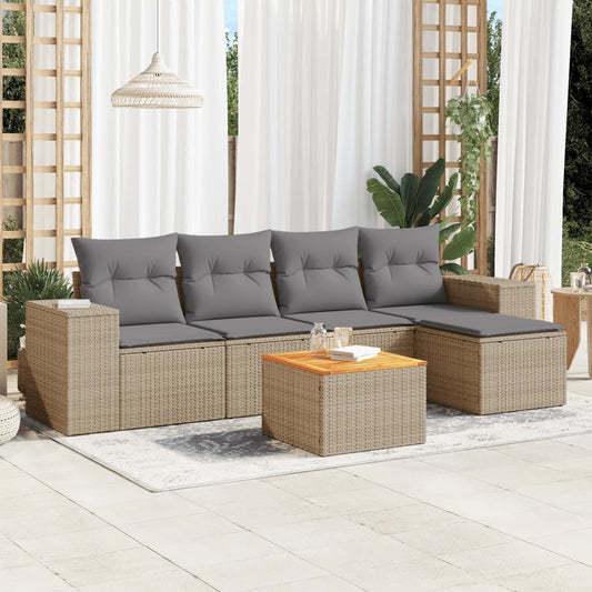 6-delige Loungeset met kussens poly rattan beige is nu te koop bij PeponiXL, paradijselijk wonen!