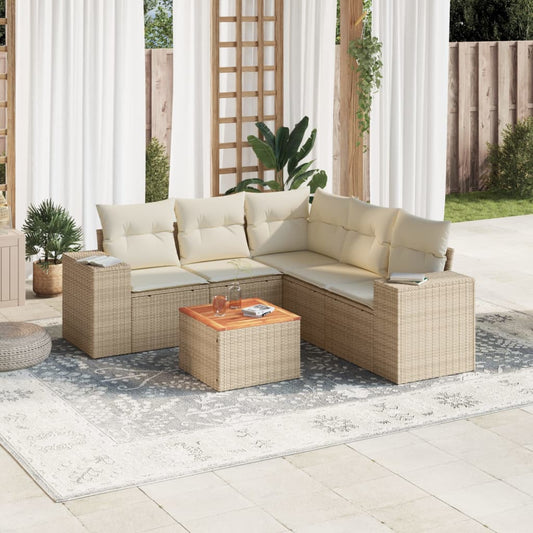 6-delige Loungeset met kussens poly rattan beige is nu te koop bij PeponiXL, paradijselijk wonen!