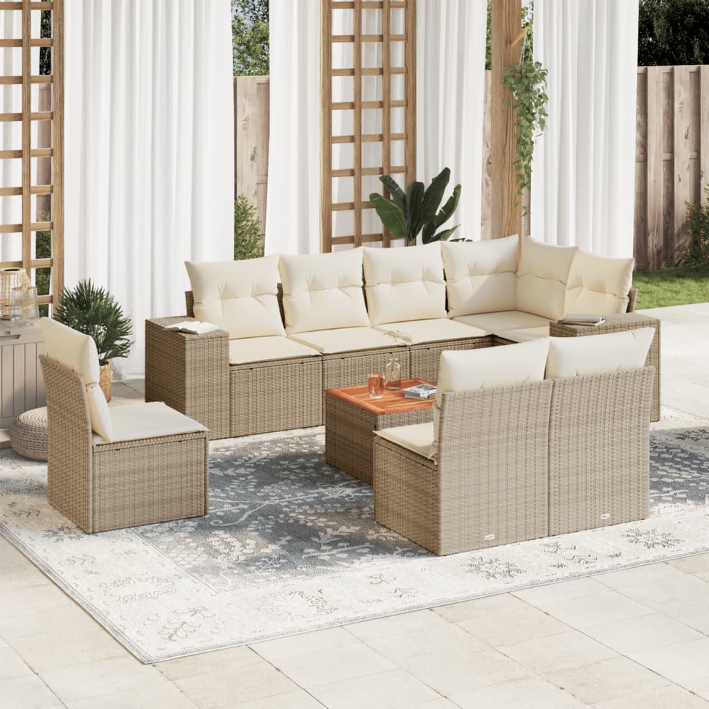9-delige Loungeset met kussens poly rattan beige is nu te koop bij PeponiXL, paradijselijk wonen!