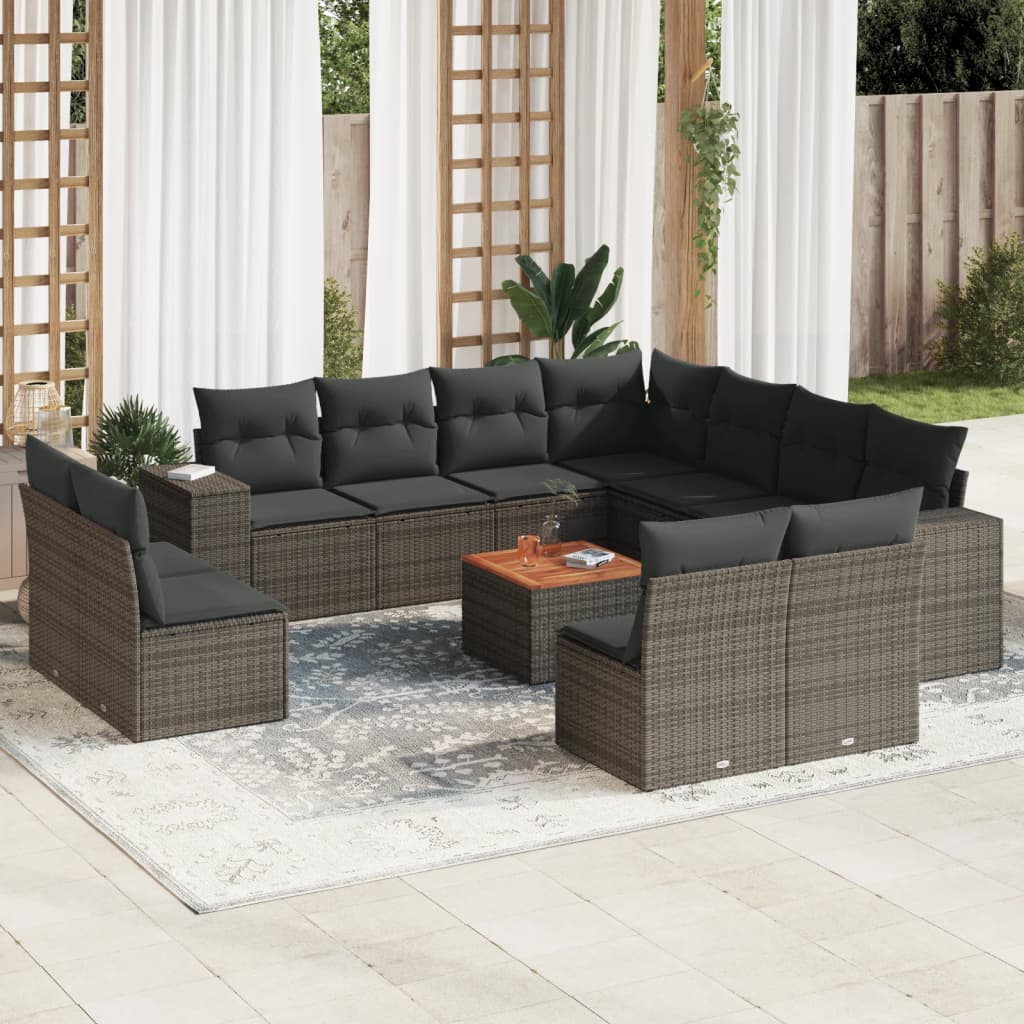 12-delige Loungeset met kussens poly rattan grijs is nu te koop bij PeponiXL, paradijselijk wonen!