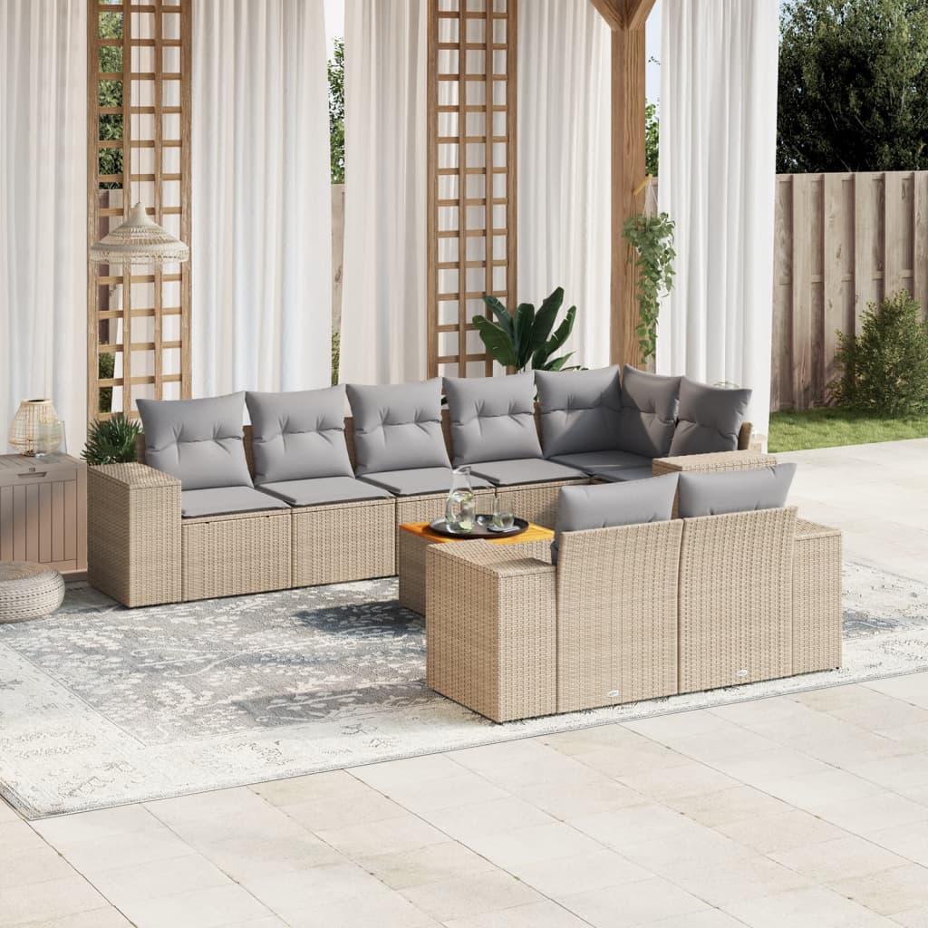 9-delige Loungeset met kussens poly rattan beige is nu te koop bij PeponiXL, paradijselijk wonen!