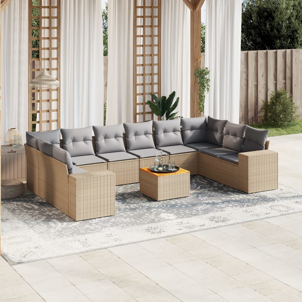 11-delige Tuinset met kussens poly rattan beige is nu te koop bij PeponiXL, paradijselijk wonen!