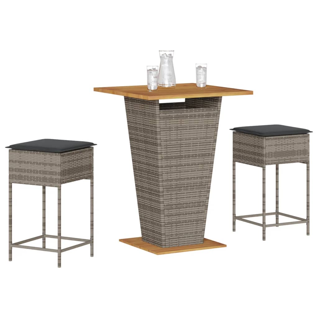 3-delige Tuinbarset met kussens poly rattan grijs is nu te koop bij PeponiXL, paradijselijk wonen!
