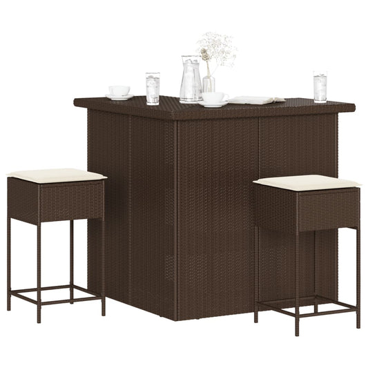 3-delige Tuinbarset met kussens poly rattan bruin is nu te koop bij PeponiXL, paradijselijk wonen!
