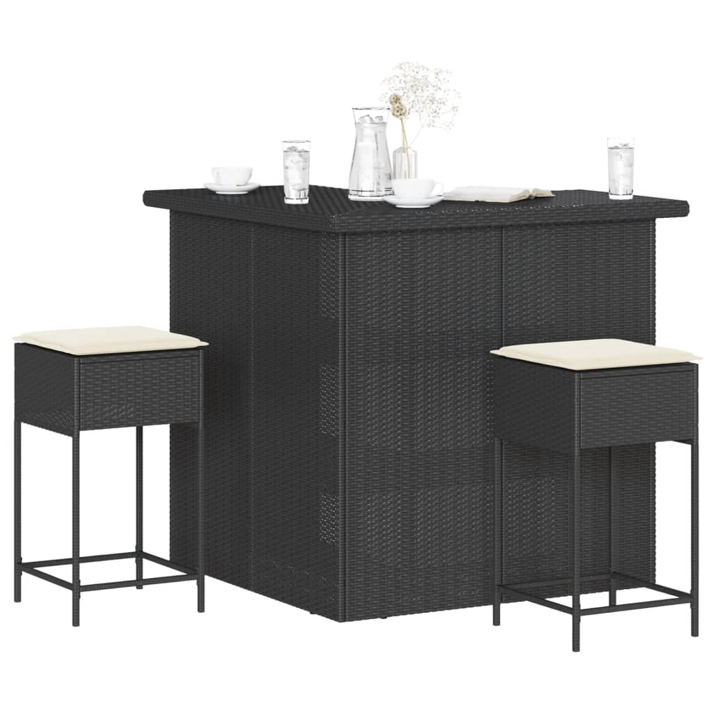 3-delige Tuinbarset met kussens poly rattan zwart is nu te koop bij PeponiXL, paradijselijk wonen!