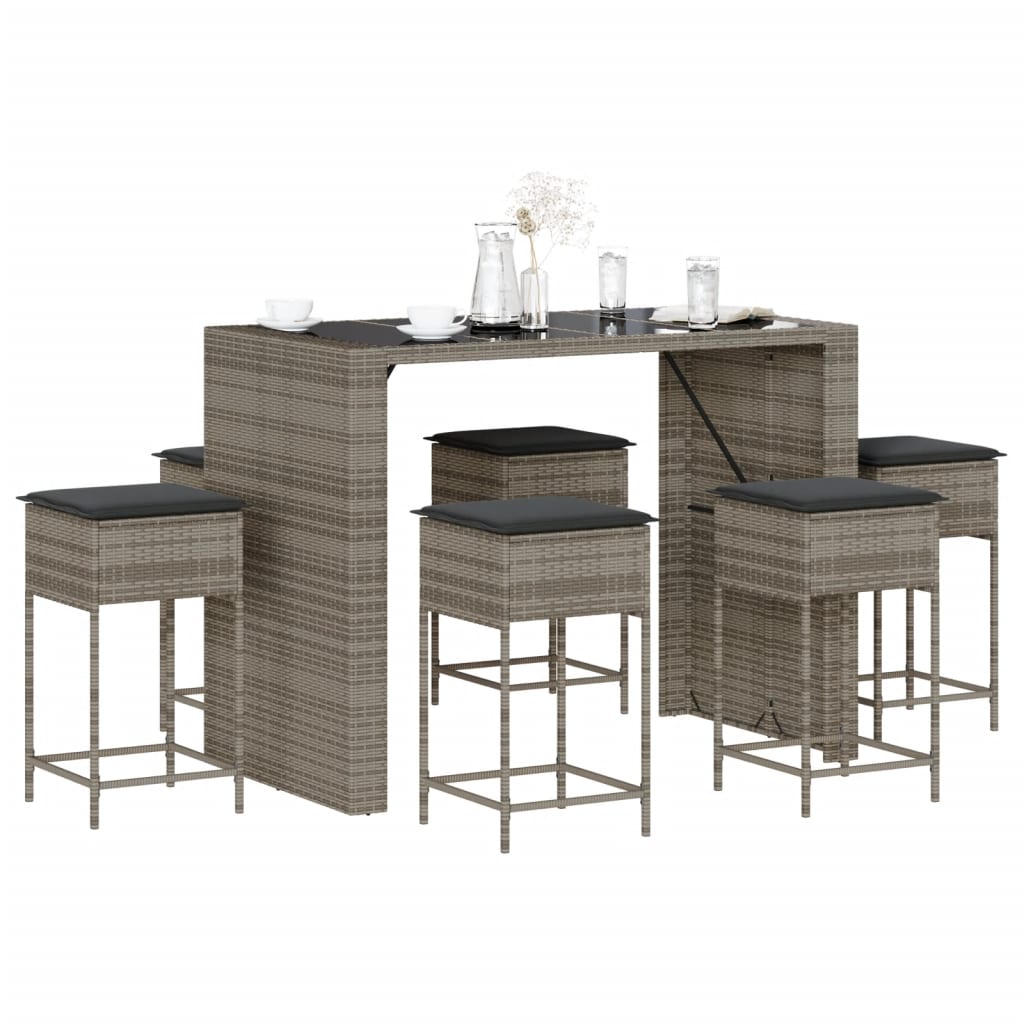 7-delige Tuinbarset met kussens poly rattan grijs is nu te koop bij PeponiXL, paradijselijk wonen!