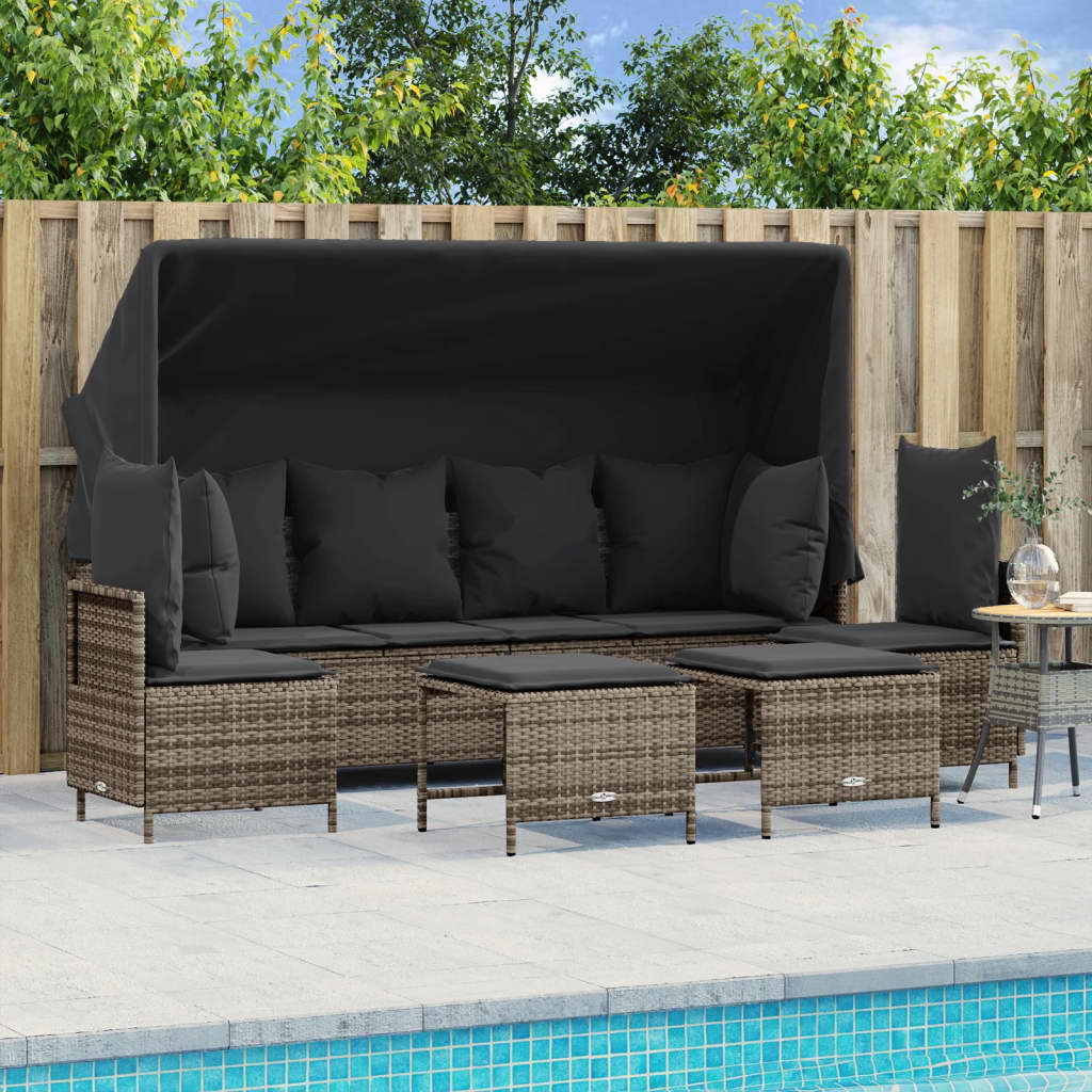 5-delige Loungeset met kussens poly rattan grijs is nu te koop bij PeponiXL, paradijselijk wonen!