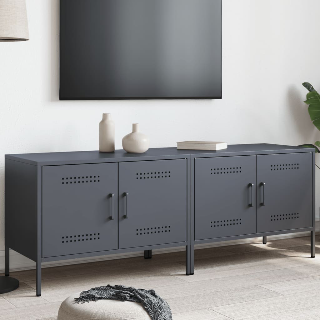 Tv-meubelen 2 st 68x39x50,5 cm staal antracietkleurig is nu te koop bij PeponiXL, paradijselijk wonen!
