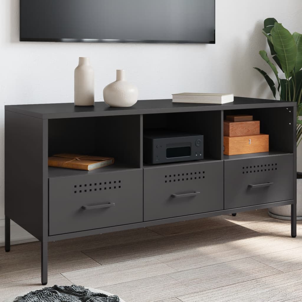 Tv-meubel 100,5x39x50,5 cm staal zwart is nu te koop bij PeponiXL, paradijselijk wonen!