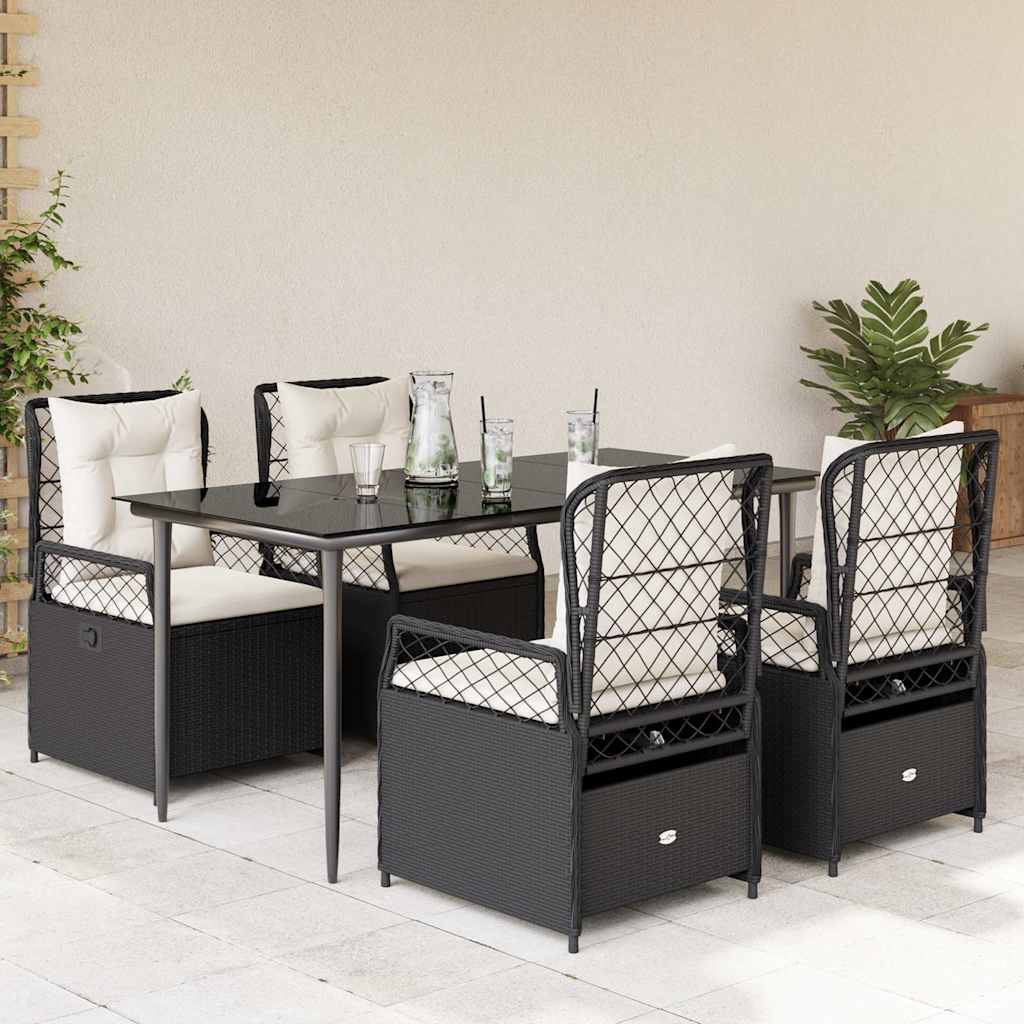 5-delige Tuinset met kussens poly rattan zwart is nu te koop bij PeponiXL, paradijselijk wonen!