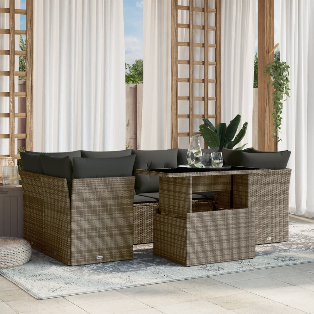 7-delige Loungeset met kussens poly rattan grijs is nu te koop bij PeponiXL, paradijselijk wonen!