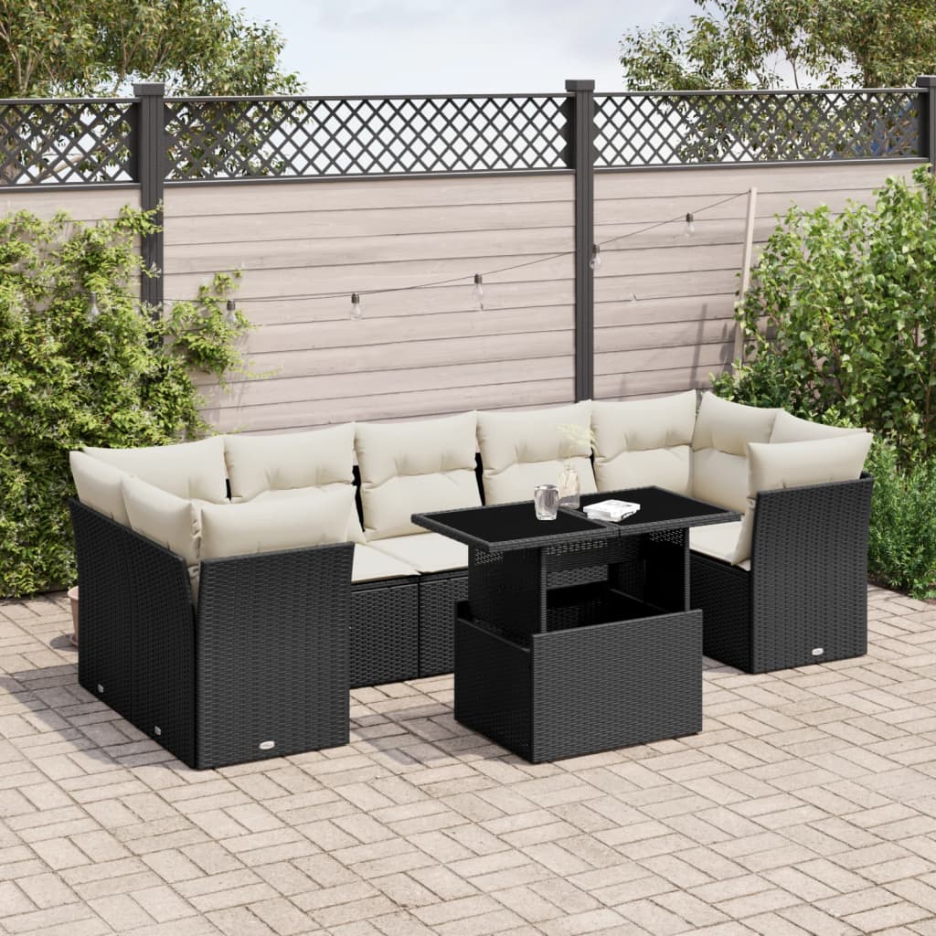 8-delige Loungeset met kussens poly rattan zwart is nu te koop bij PeponiXL, paradijselijk wonen!