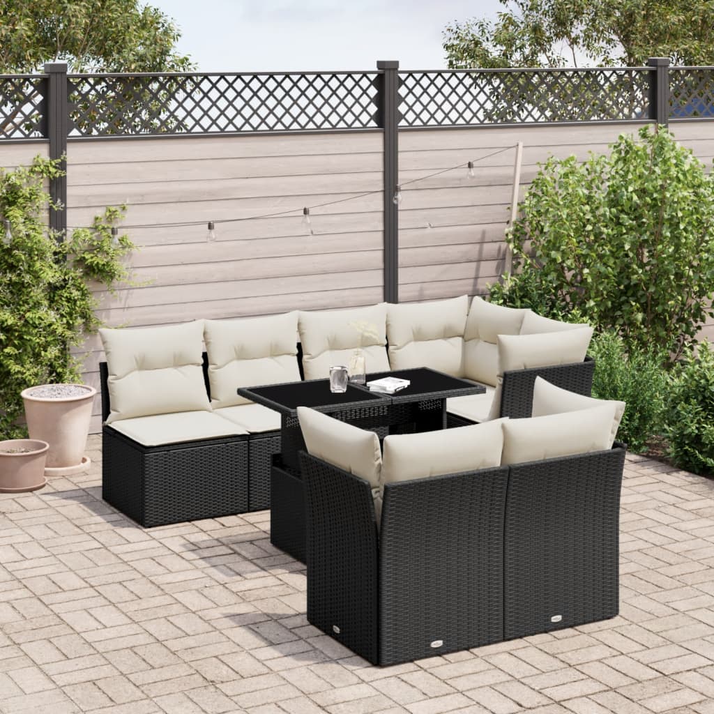 8-delige Loungeset met kussens poly rattan zwart is nu te koop bij PeponiXL, paradijselijk wonen!