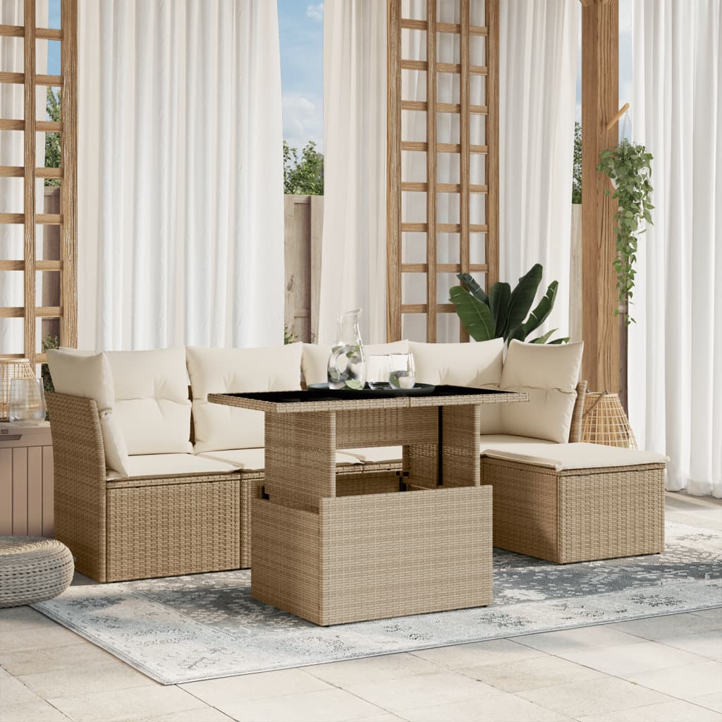 6-delige Loungeset met kussens poly rattan beige is nu te koop bij PeponiXL, paradijselijk wonen!
