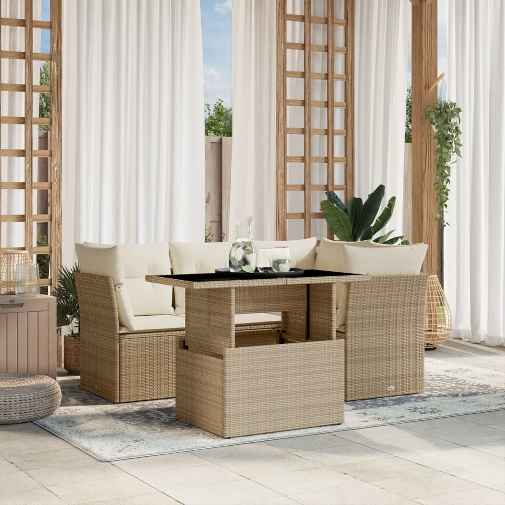 5-delige Loungeset met kussens poly rattan beige is nu te koop bij PeponiXL, paradijselijk wonen!