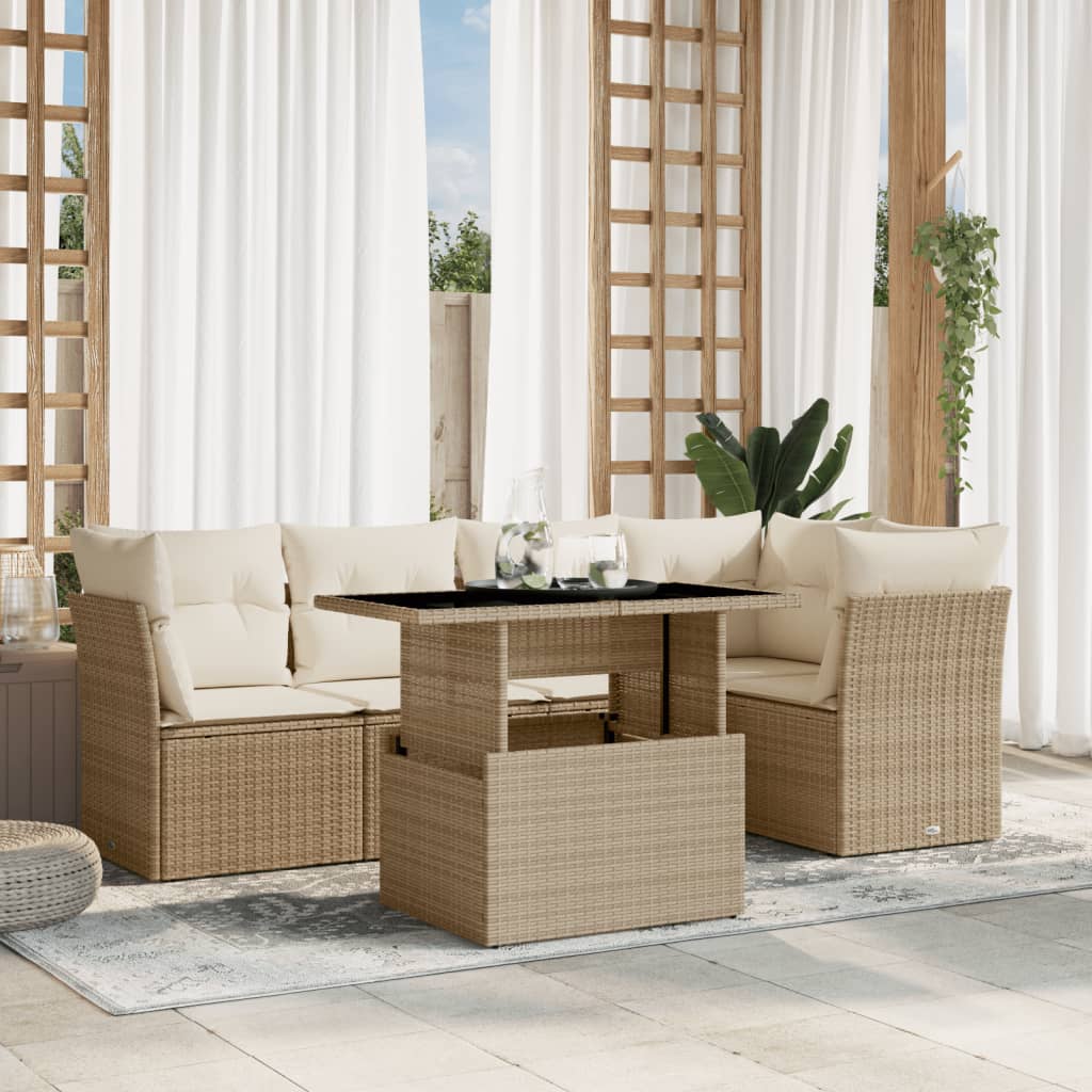 6-delige Loungeset met kussens poly rattan beige is nu te koop bij PeponiXL, paradijselijk wonen!