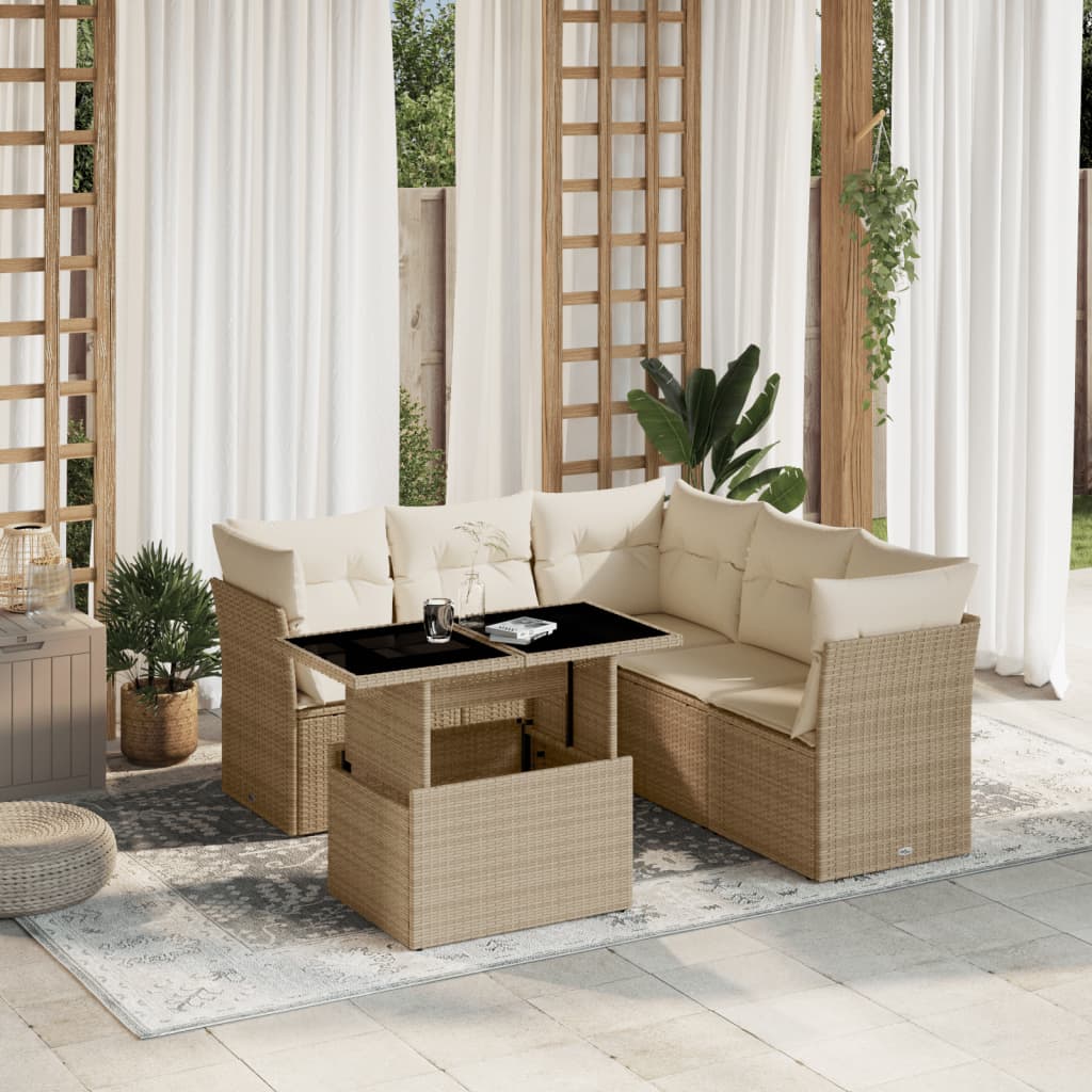 6-delige Loungeset met kussens poly rattan beige is nu te koop bij PeponiXL, paradijselijk wonen!